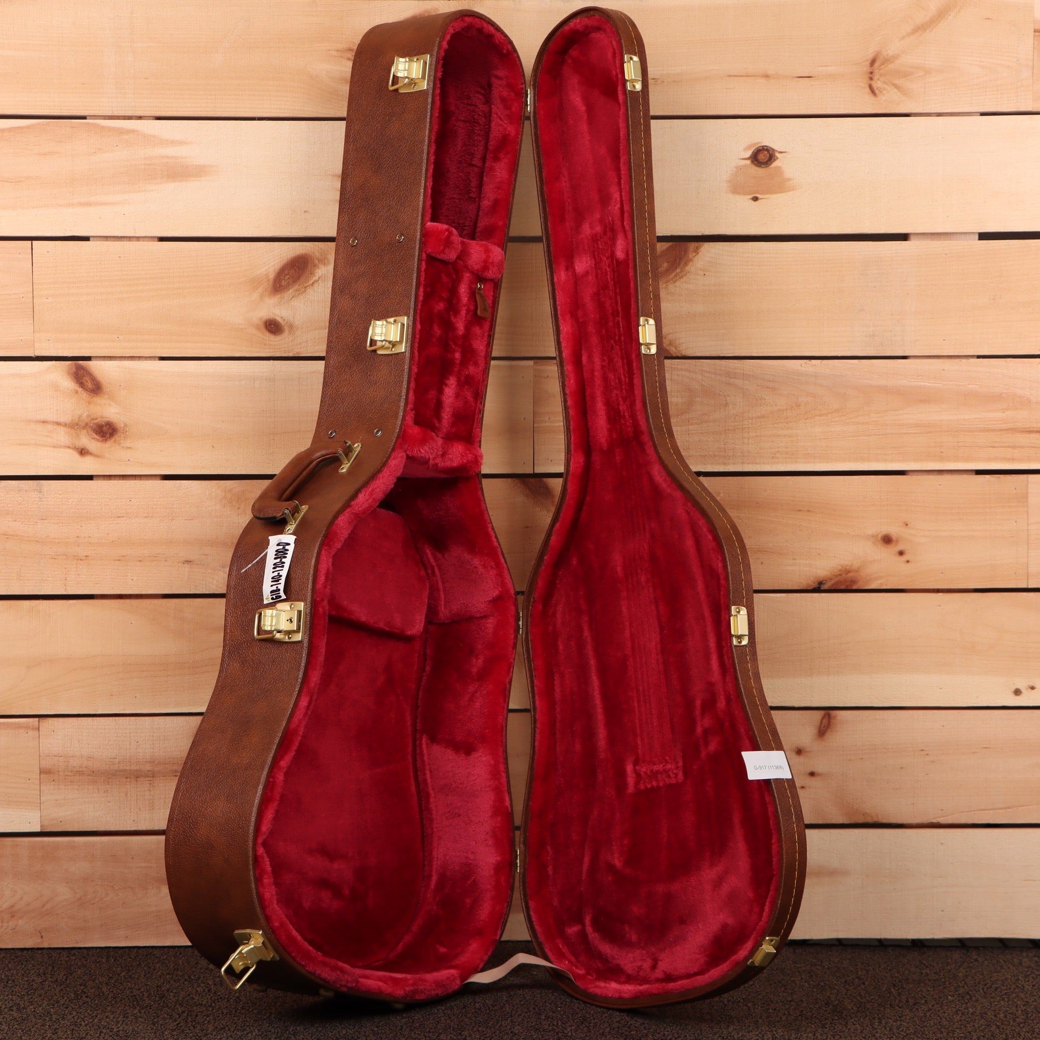 Gibson J45 50s acoustic guitar faded sunburst with brown leather case and red velvet lining
