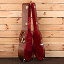 Gibson J185 Original acoustic guitar Vintage Sunburst with brown leather case and red velvet interior