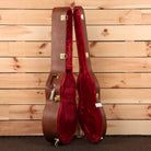 Gibson J185 Original acoustic guitar Vintage Sunburst with brown leather case and red velvet interior