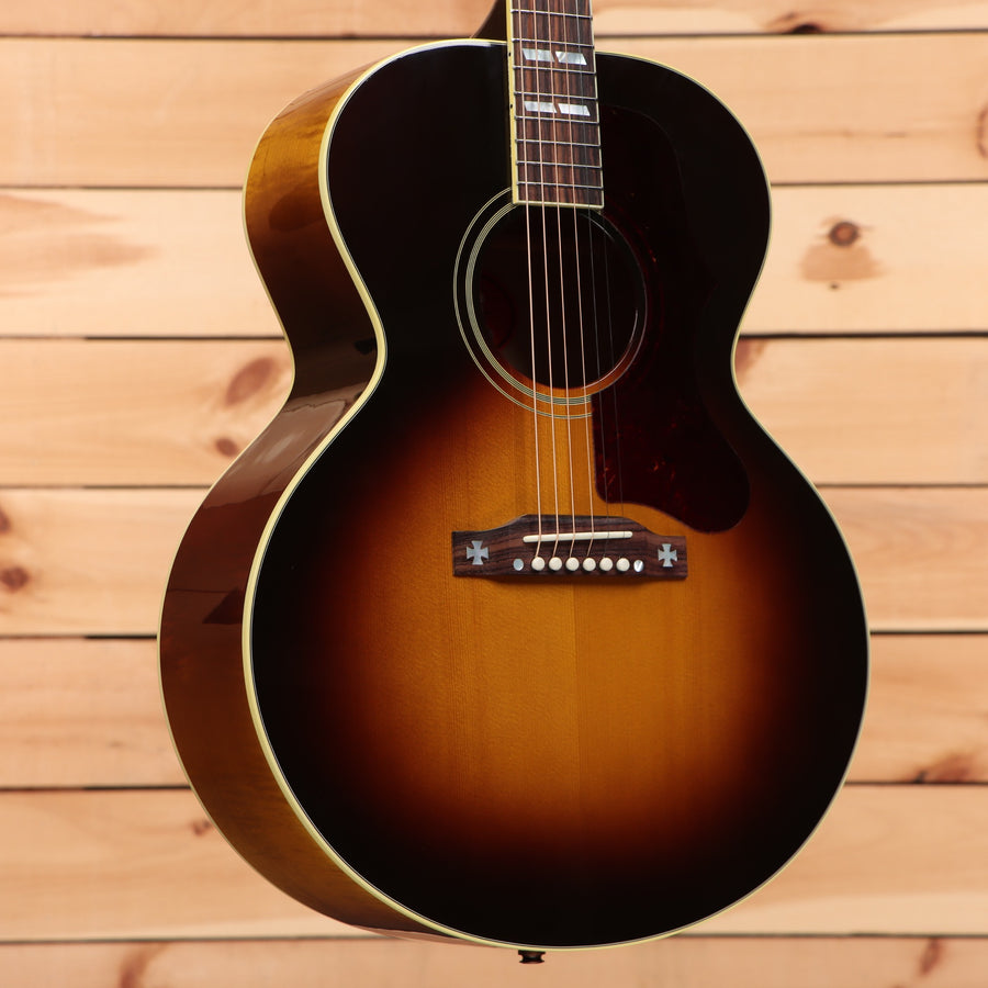 Gibson J185 Original Jumbo acoustic guitar Vintage Sunburst with cream binding and rosewood bridge