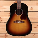 Gibson J45 Standard 12-string acoustic guitar Vintage Sunburst with rosewood bridge and pickguard