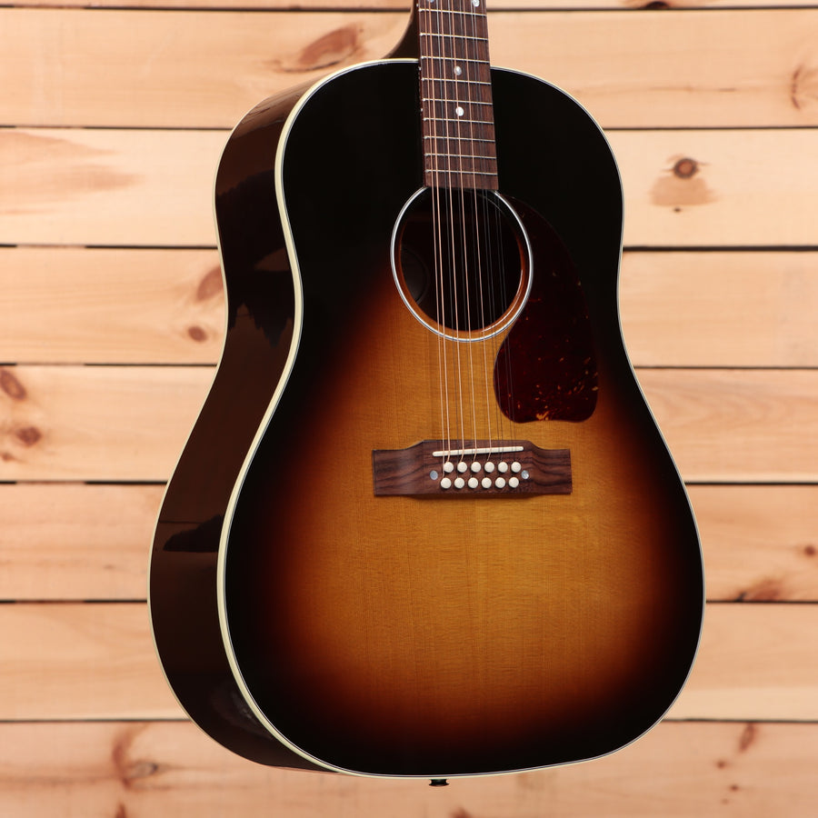 Gibson J45 Standard 12-String acoustic guitar Vintage Sunburst with white binding and rosewood bridge pins
