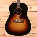 Gibson J45 Standard 12-string acoustic guitar vintage sunburst with rosewood bridge and 12-string tuners