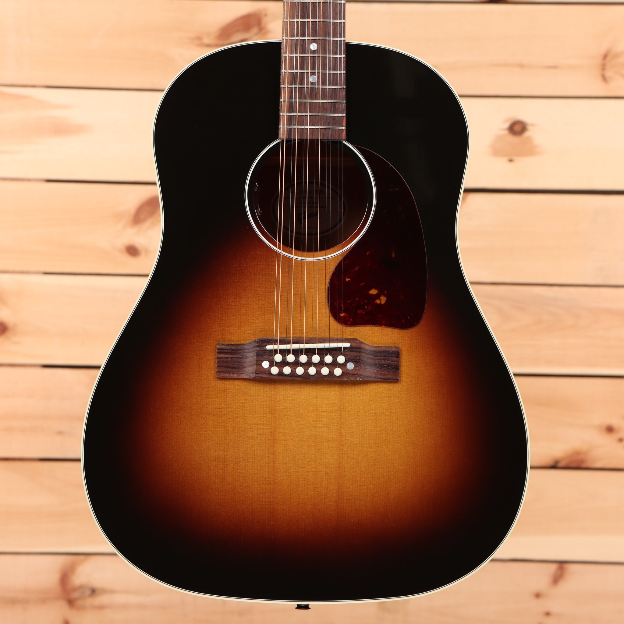 Gibson J45 Standard 12-string acoustic guitar vintage sunburst with rosewood bridge and 12-string tuners