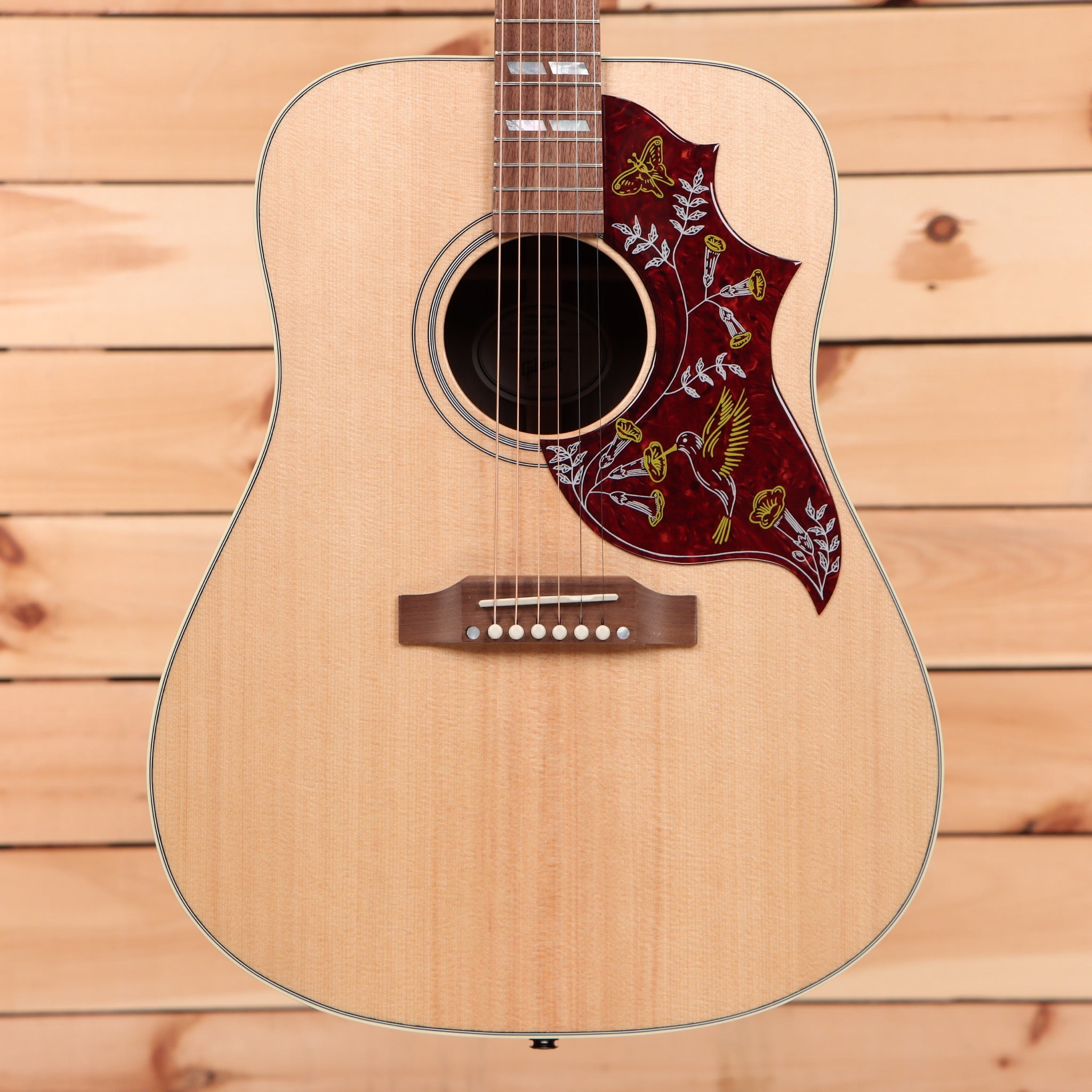 Gibson Hummingbird Studio dreadnought acoustic guitar natural walnut with ornate burgundy pickguard