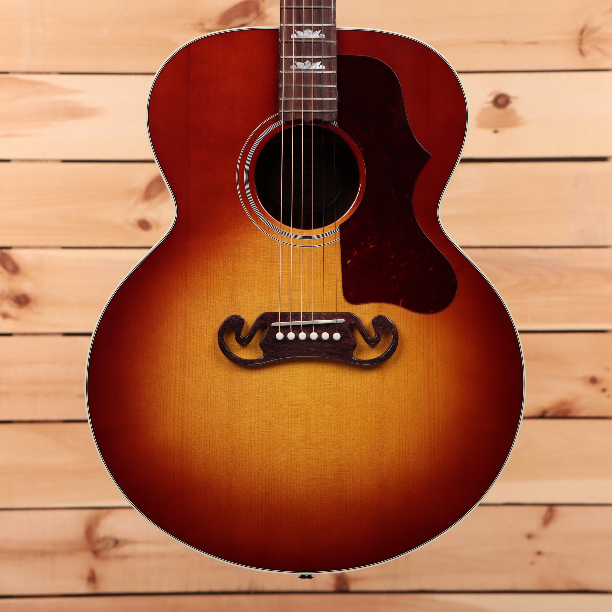Gibson SJ200 Studio jumbo acoustic guitar Rosewood Burst with f-hole soundhole and rosewood fretboard