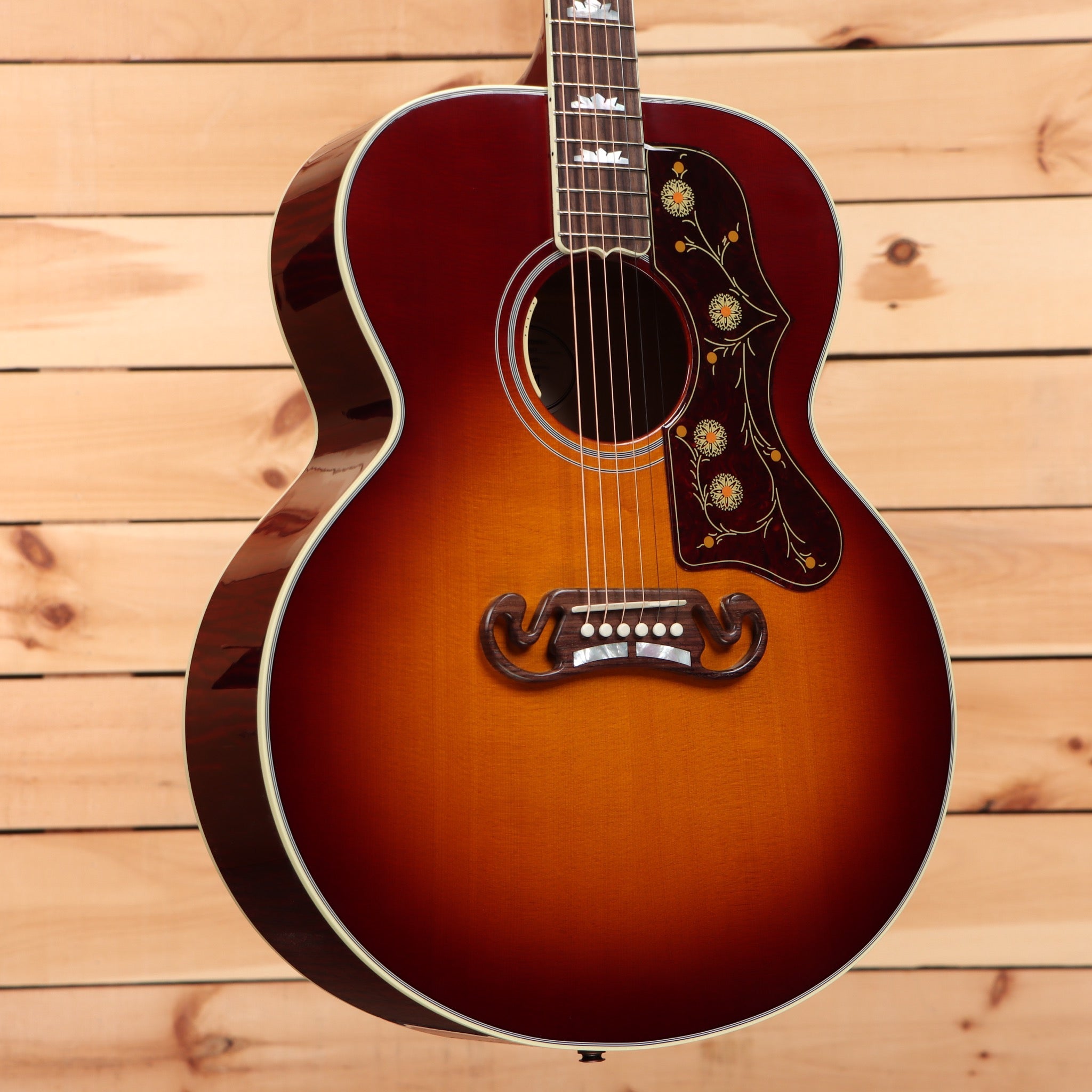 Gibson SJ200 Standard jumbo acoustic guitar Autumn Burst with floral pickguard inlay