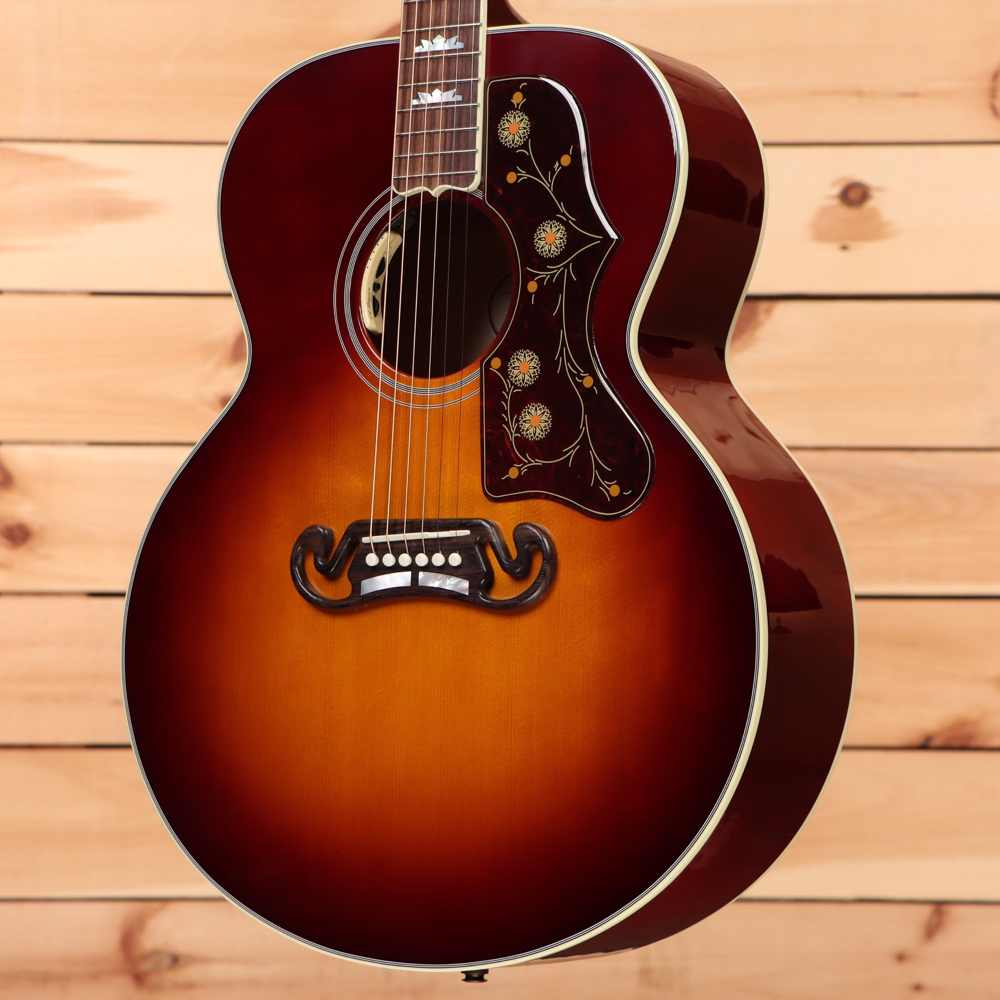 Gibson SJ200 Standard acoustic guitar Autumn Burst with floral pickguard inlay