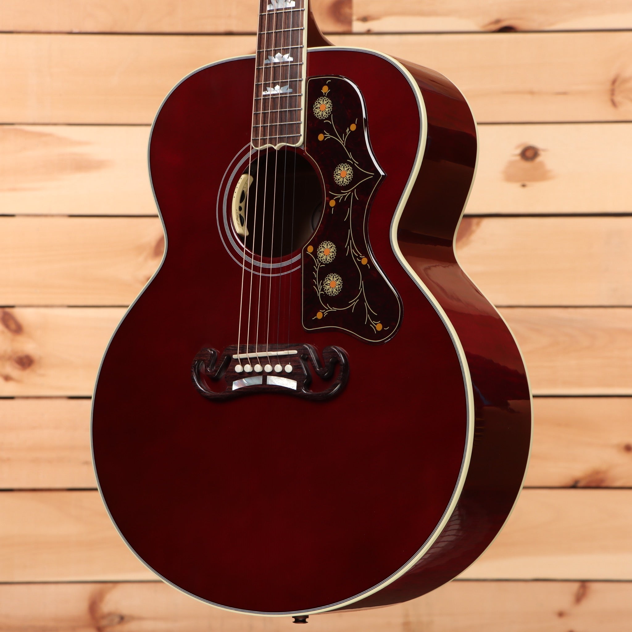 Gibson SJ200 Standard acoustic guitar wine red with floral pickguard inlay