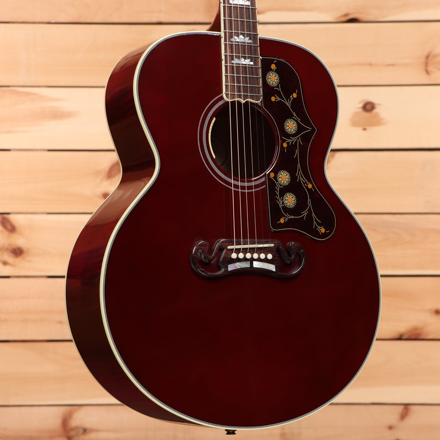 Gibson SJ200 Standard acoustic guitar wine red with floral pickguard inlay and jumbo body