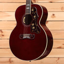 Gibson SJ200 Standard acoustic guitar wine red with abalone inlay pickguard and 12-string setup