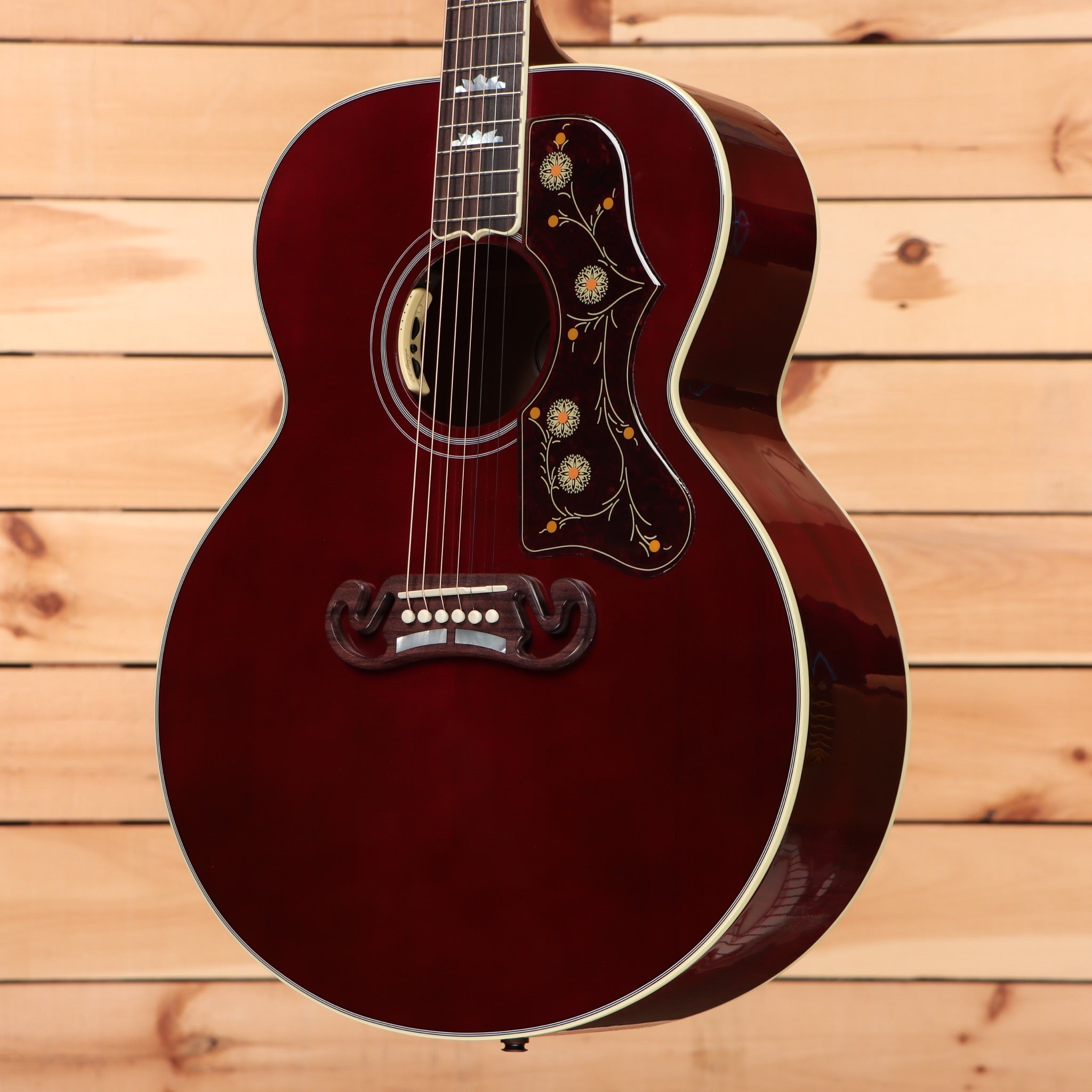 Gibson SJ200 Standard acoustic guitar wine red with abalone inlay pickguard and 12-string setup