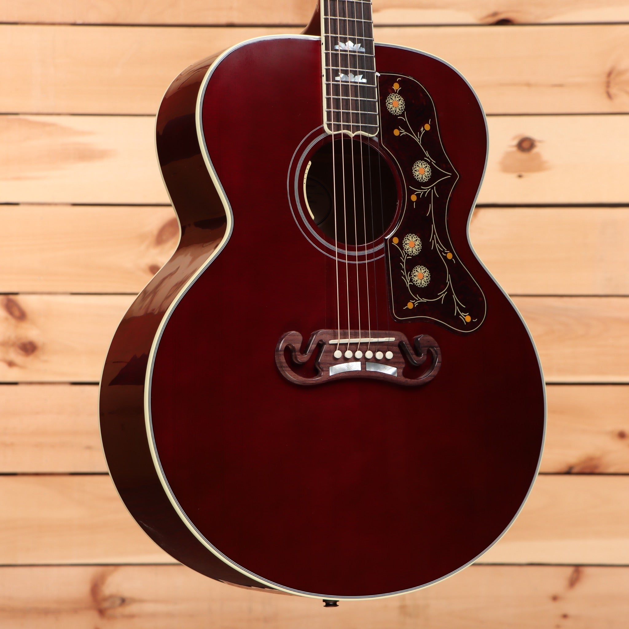Gibson SJ200 Standard jumbo acoustic guitar wine red with floral pickguard inlay