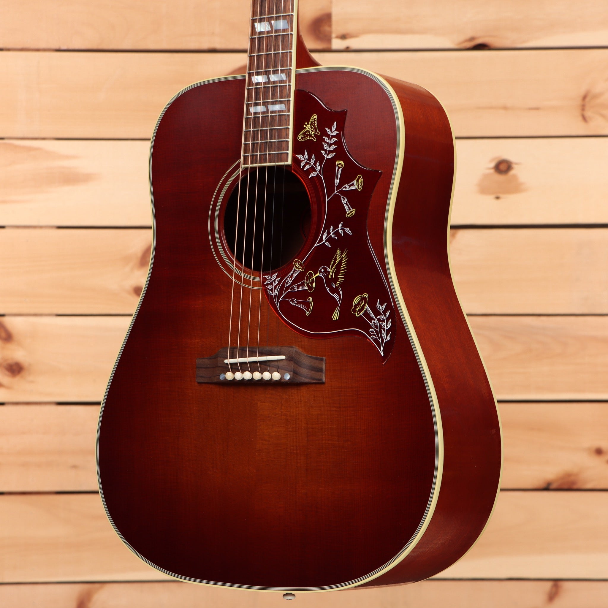 Gibson 1960 Hummingbird acoustic guitar Heritage Cherry Sunburst with floral pickguard inlay