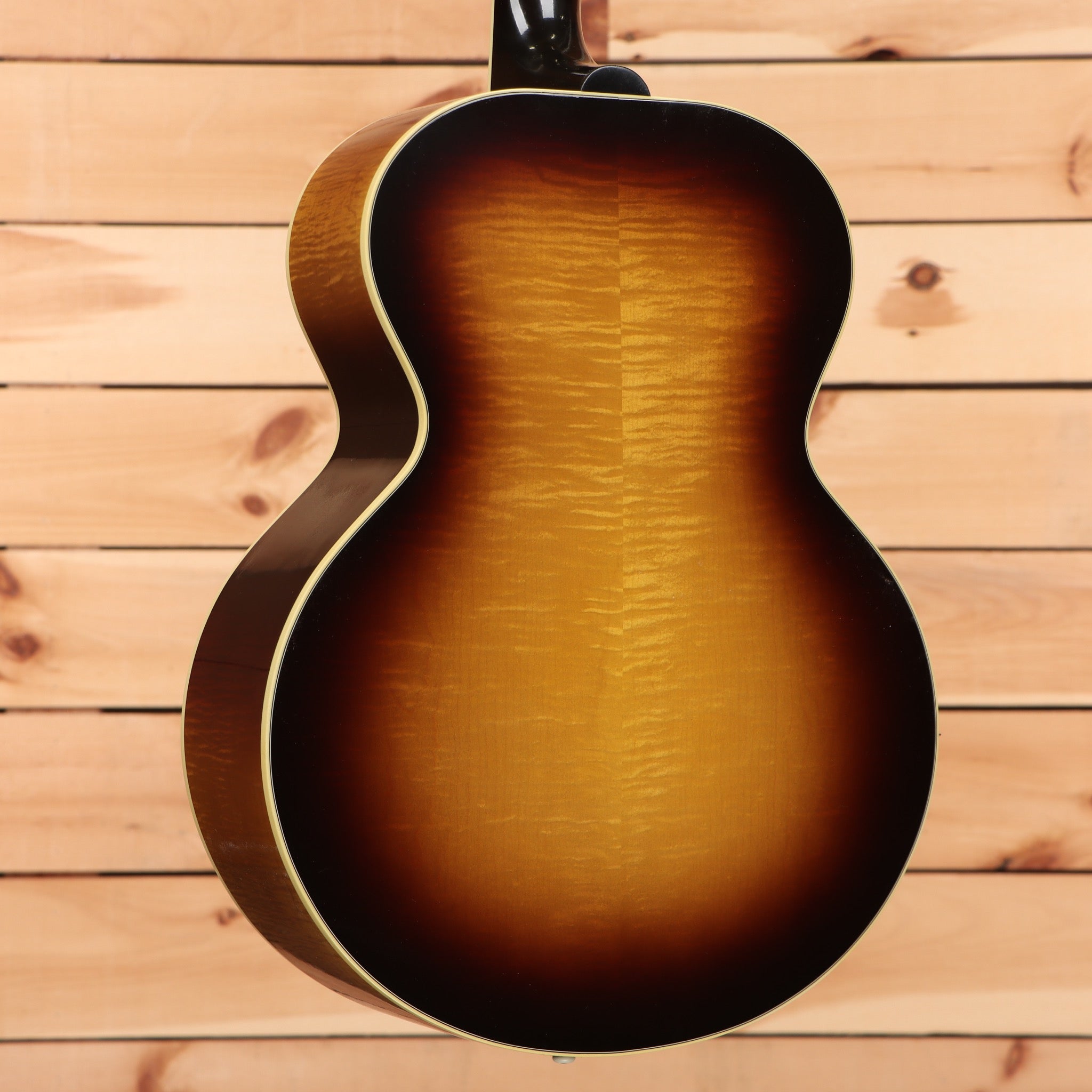 Gibson J-185 acoustic guitar vintage sunburst finish with cream binding and maple back