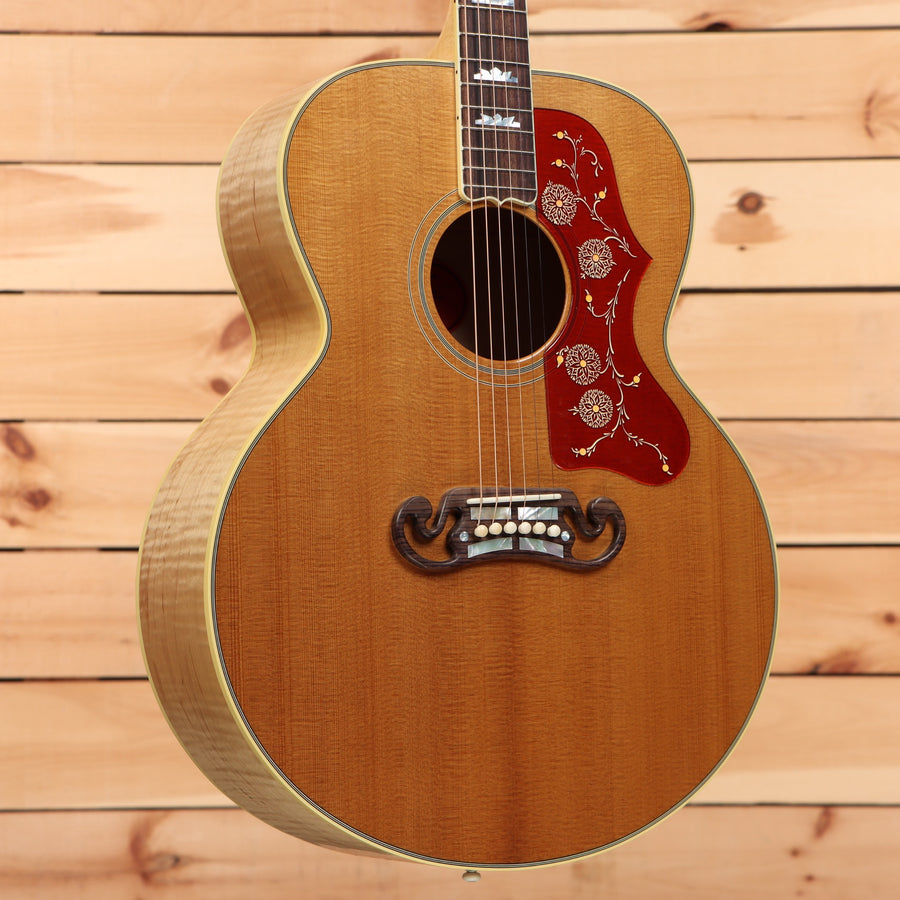 Gibson SJ200 Jumbo acoustic guitar Antique Natural with ornate red pickguard and abalone binding