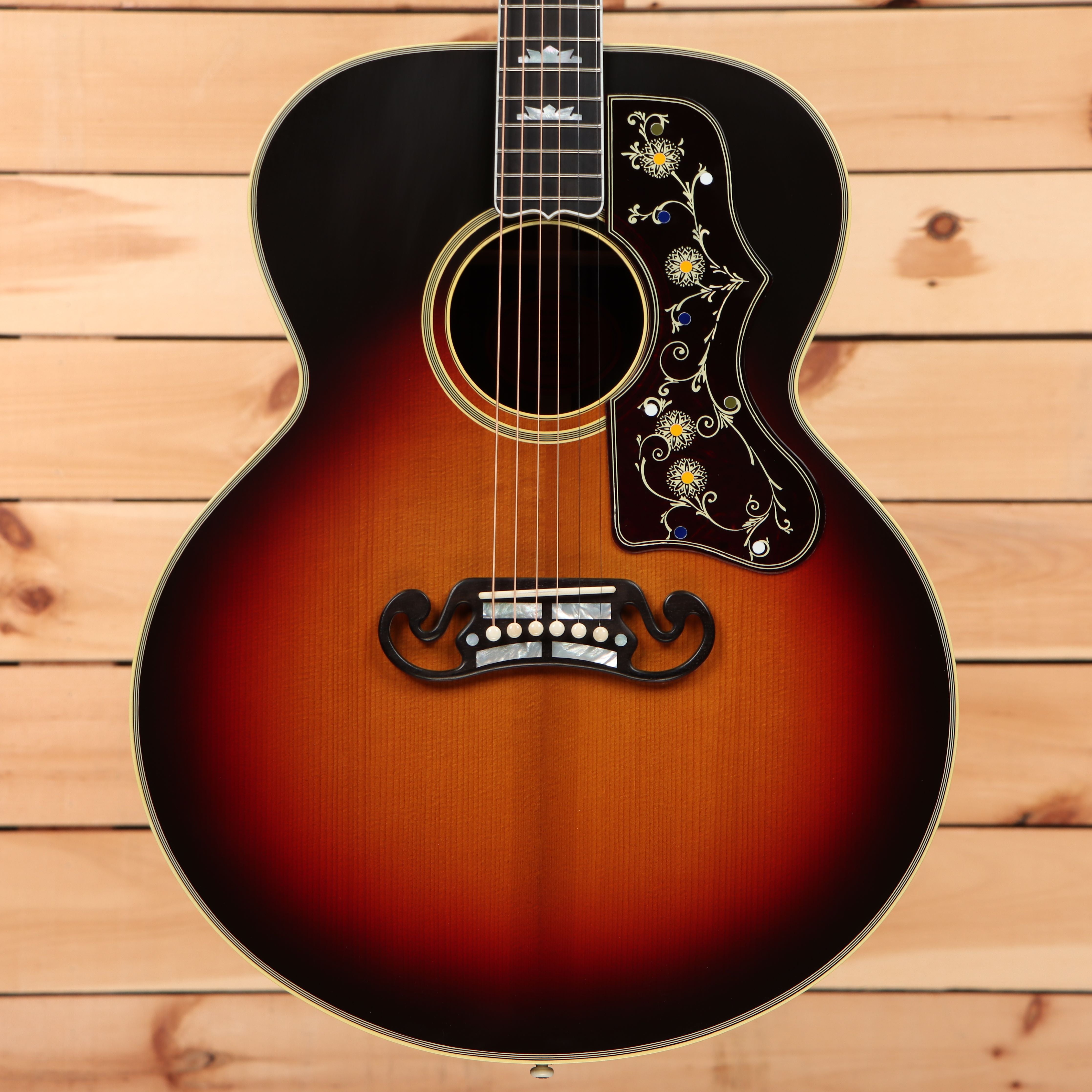 Gibson Prewar SJ200 Rosewood acoustic guitar vintage sunburst with ornate pickguard and 12-string configuration
