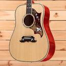 Gibson Doves in Flight dreadnought acoustic guitar antique natural with ornate pickguard and inlaid soundhole rosette