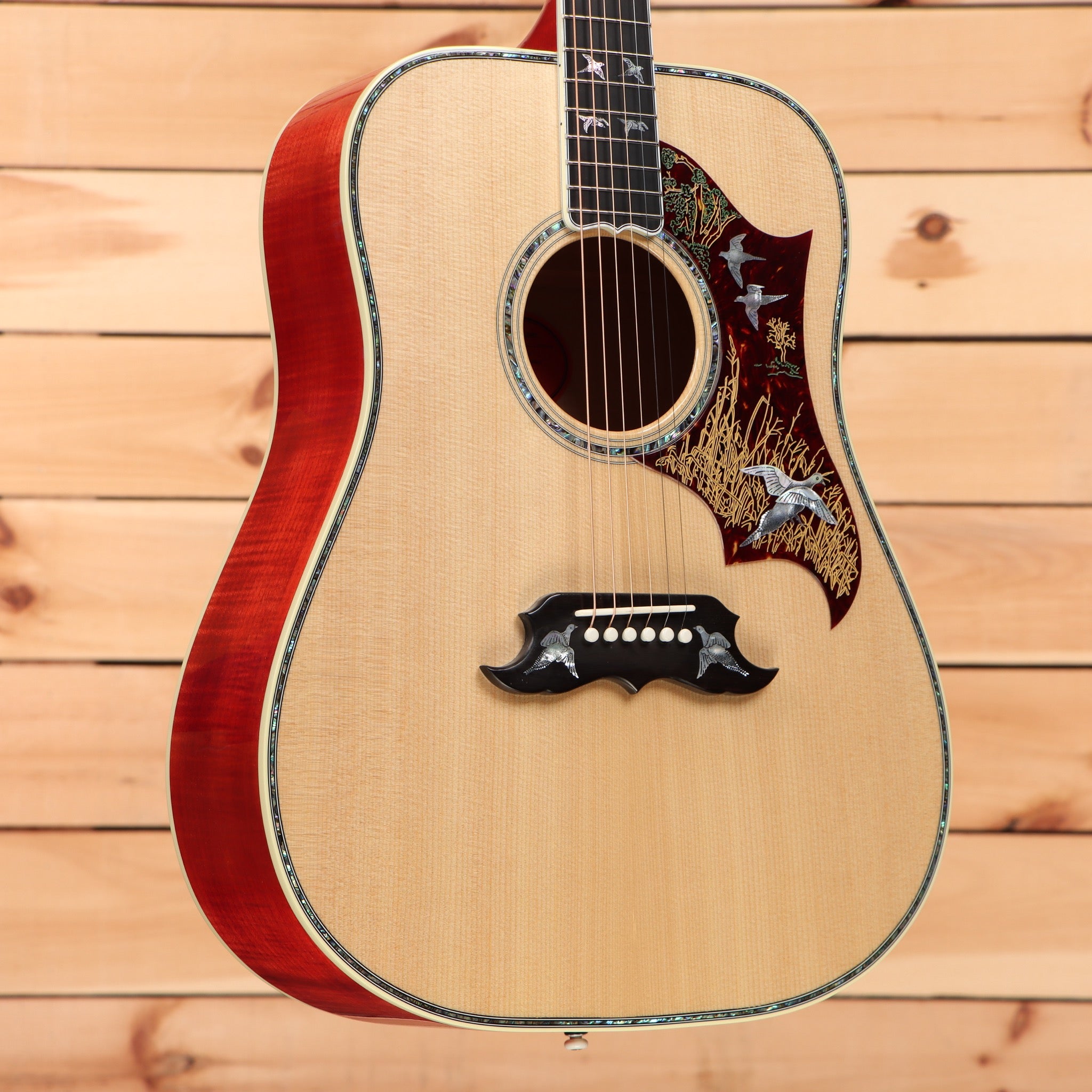 Gibson Doves in Flight dreadnought acoustic guitar Antique Natural with burgundy pickguard inlay