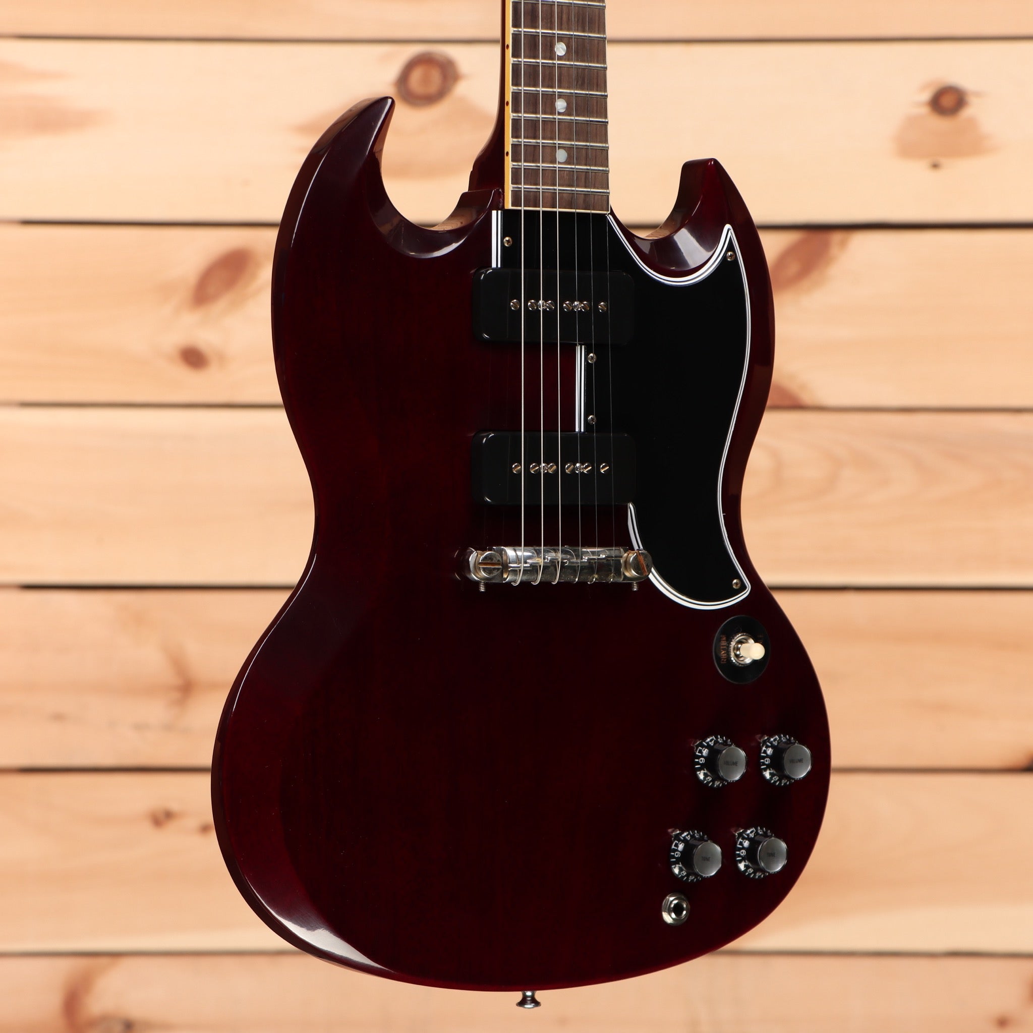 Gibson 1963 SG Special Reissue electric guitar cherry red with dual humbuckers and black pickguard