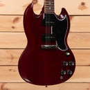Gibson 1963 SG Special Reissue electric guitar cherry red with dual humbuckers and black pickguard