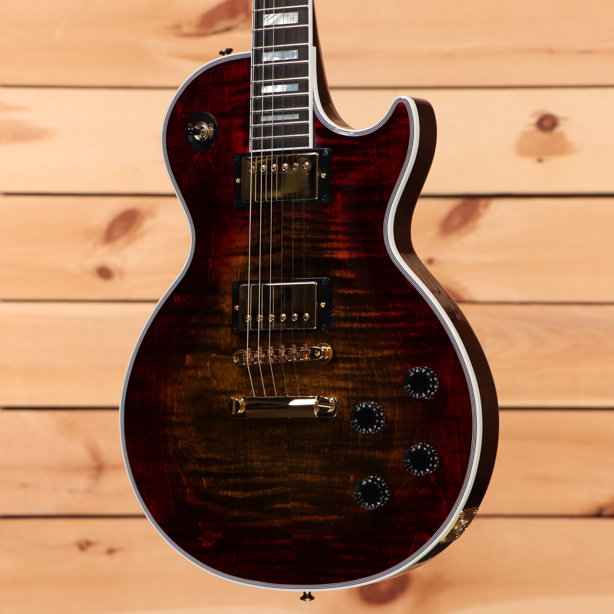 Gibson Les Paul Axcess Custom electric guitar Bengal Burst figured top with dual humbuckers and gold hardware