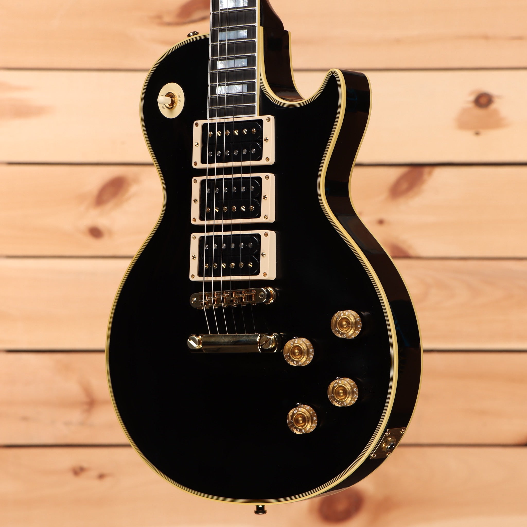 Gibson Peter Frampton Phenix-Inspired Les Paul Custom VOS electric guitar Ebony with gold hardware and three humbuckers