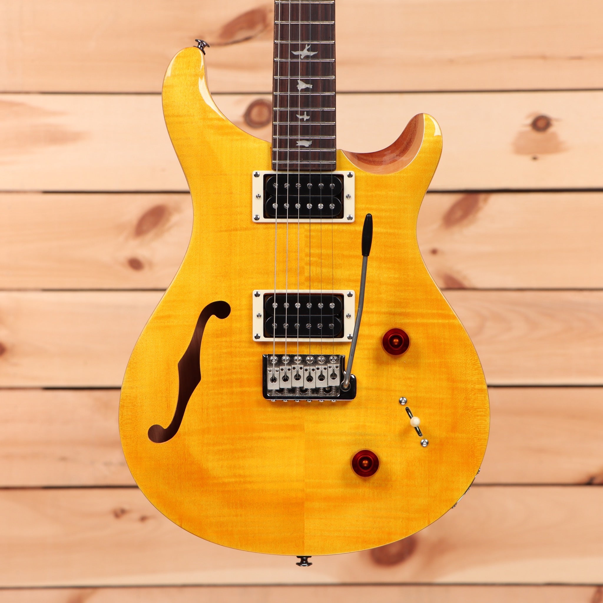 Paul Reed Smith SE Custom 22 semi-hollow electric guitar Santana Yellow with dual humbuckers and f-holes