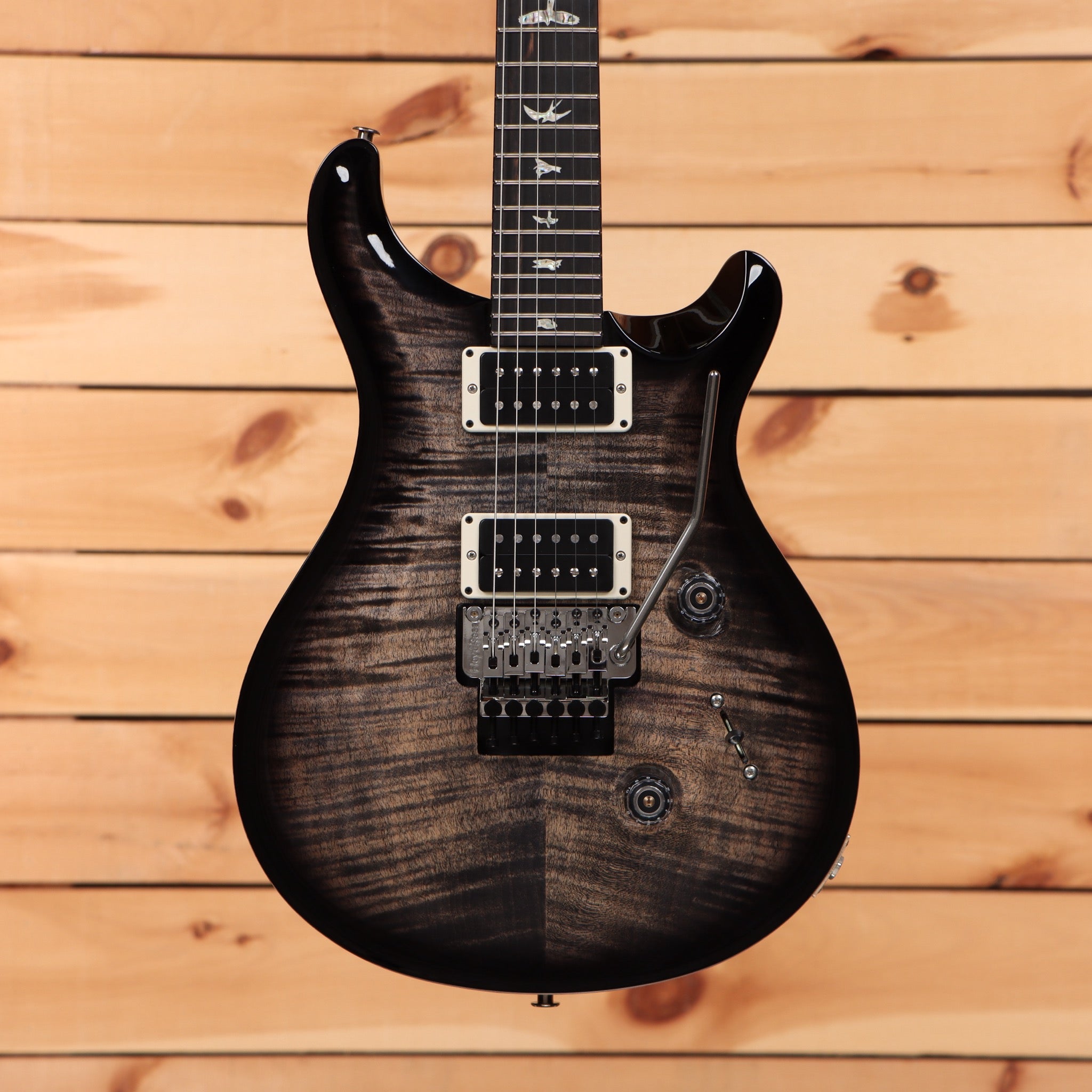 Paul Reed Smith Custom 24 Floyd electric guitar Charcoal Burst with flamed maple top and dual humbuckers