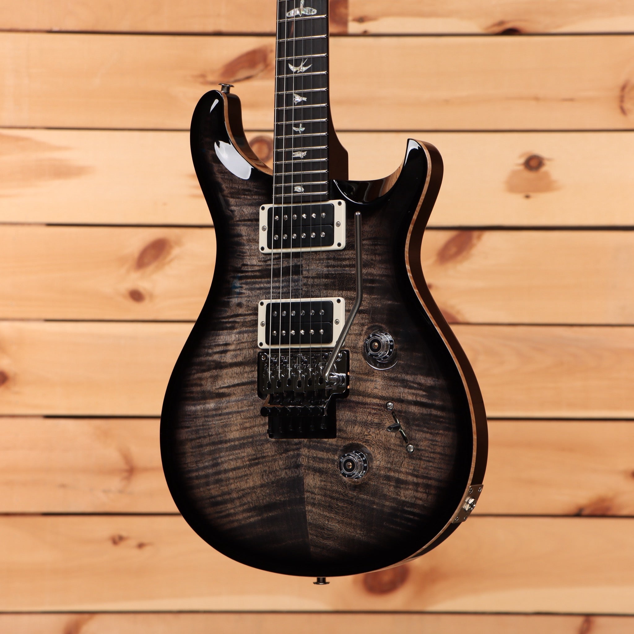 Paul Reed Smith Custom 24 Floyd electric guitar Charcoal Burst with flamed maple top and dual humbuckers