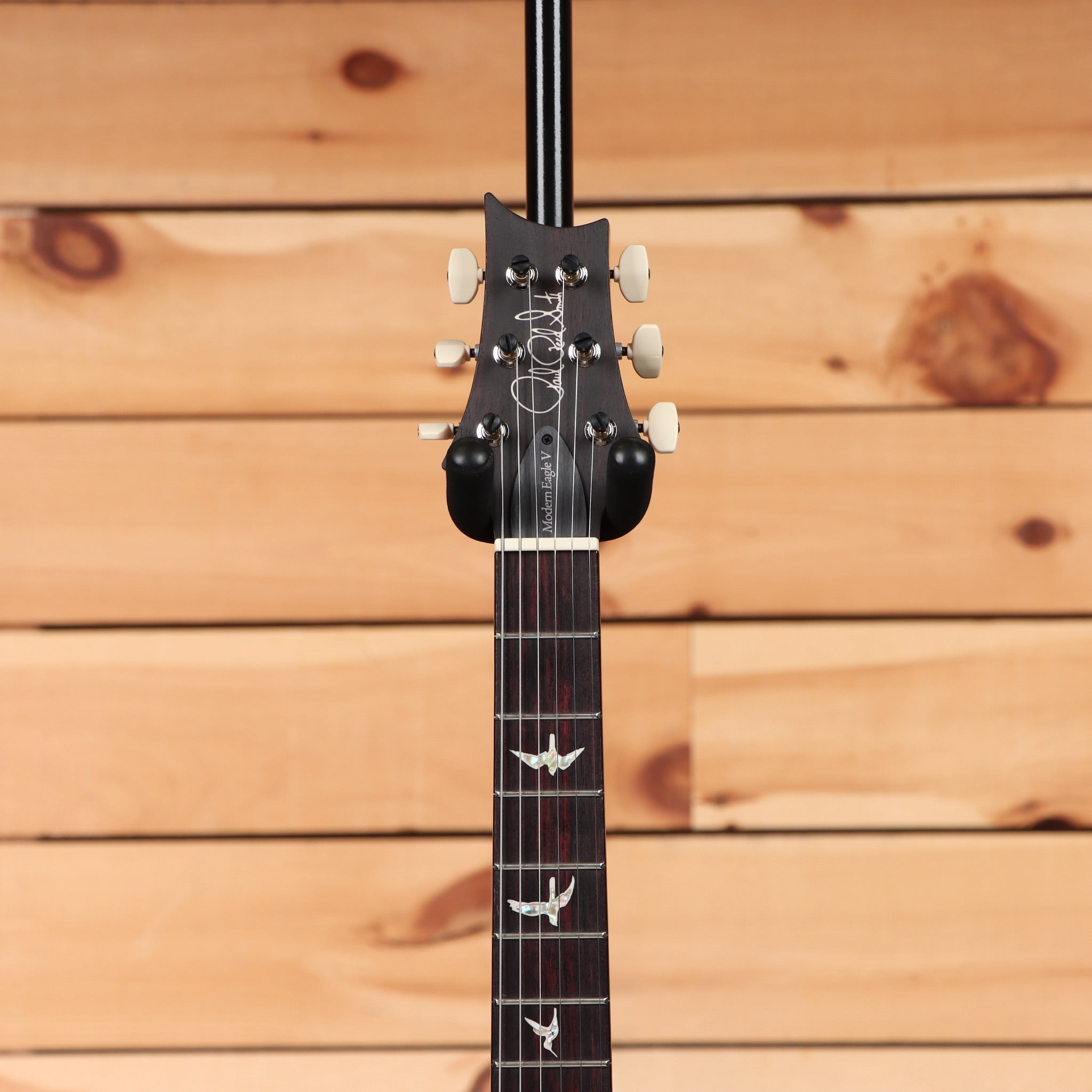 Paul Reed Smith Modern Eagle V yellow tiger electric guitar with bird inlays on fretboard