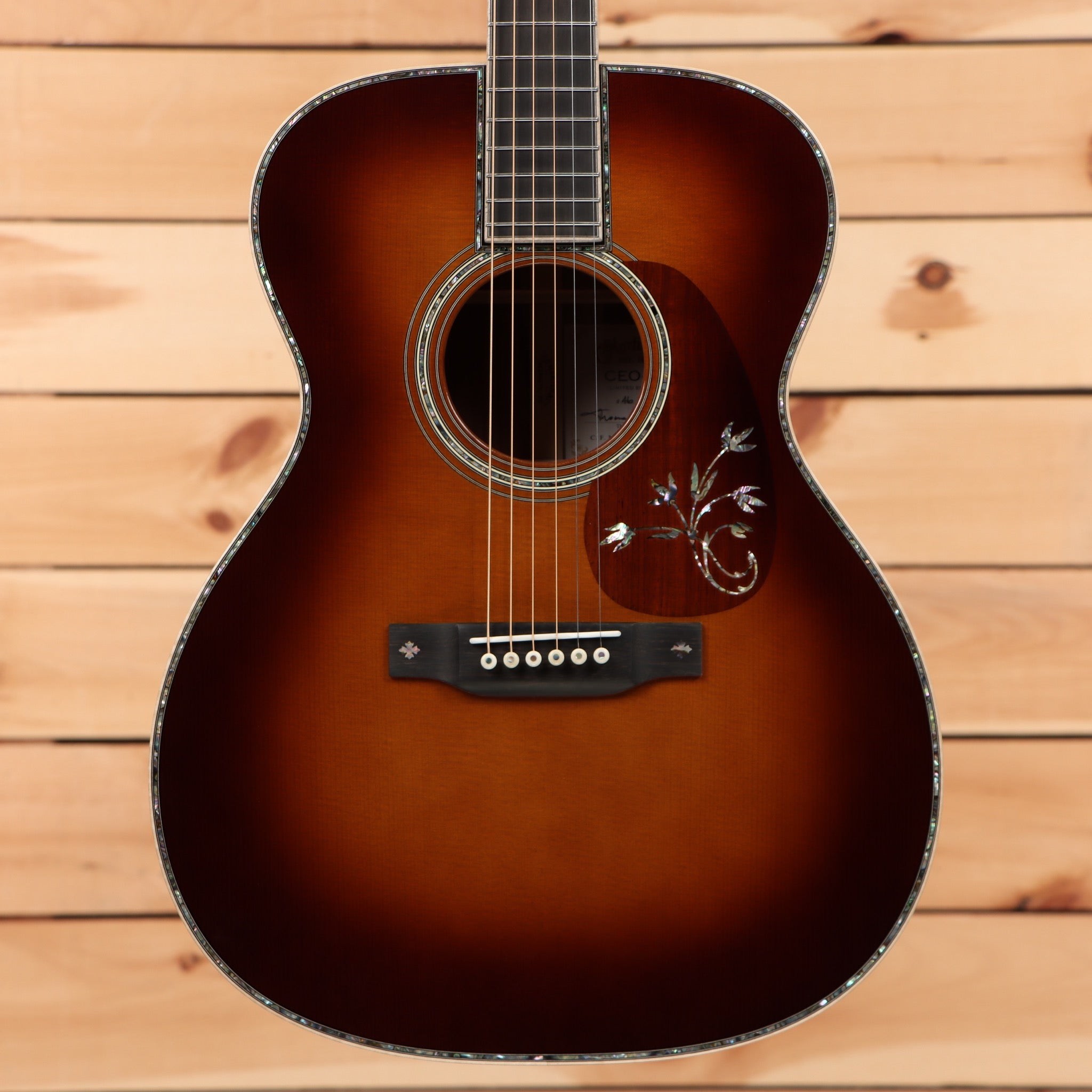 Martin Limited CEO-10 NAMM 2023 dreadnought acoustic guitar Ambertone with abalone binding and inlays