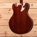 Eastman T186MX semi-hollow body electric guitar Goldburst with maple binding and f-hole design