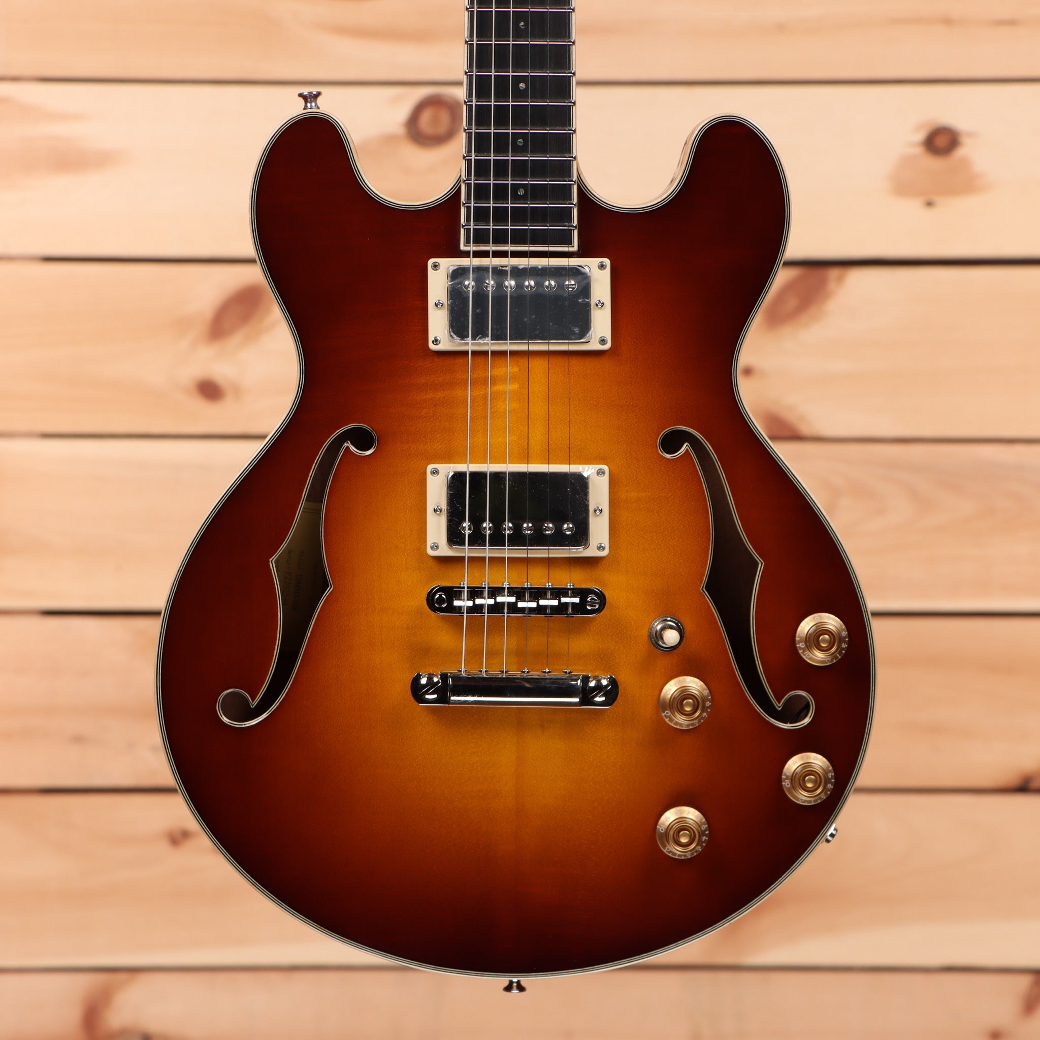 Eastman T184MX semi-hollow body electric guitar Goldburst with dual humbucker pickups and f-holes