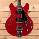 Eastman T64VRD semi-hollow electric guitar antique red with f-holes and bigsby tremolo