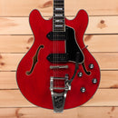 Eastman T64VRD semi-hollow electric guitar antique red with f-holes and bigsby tremolo bridge