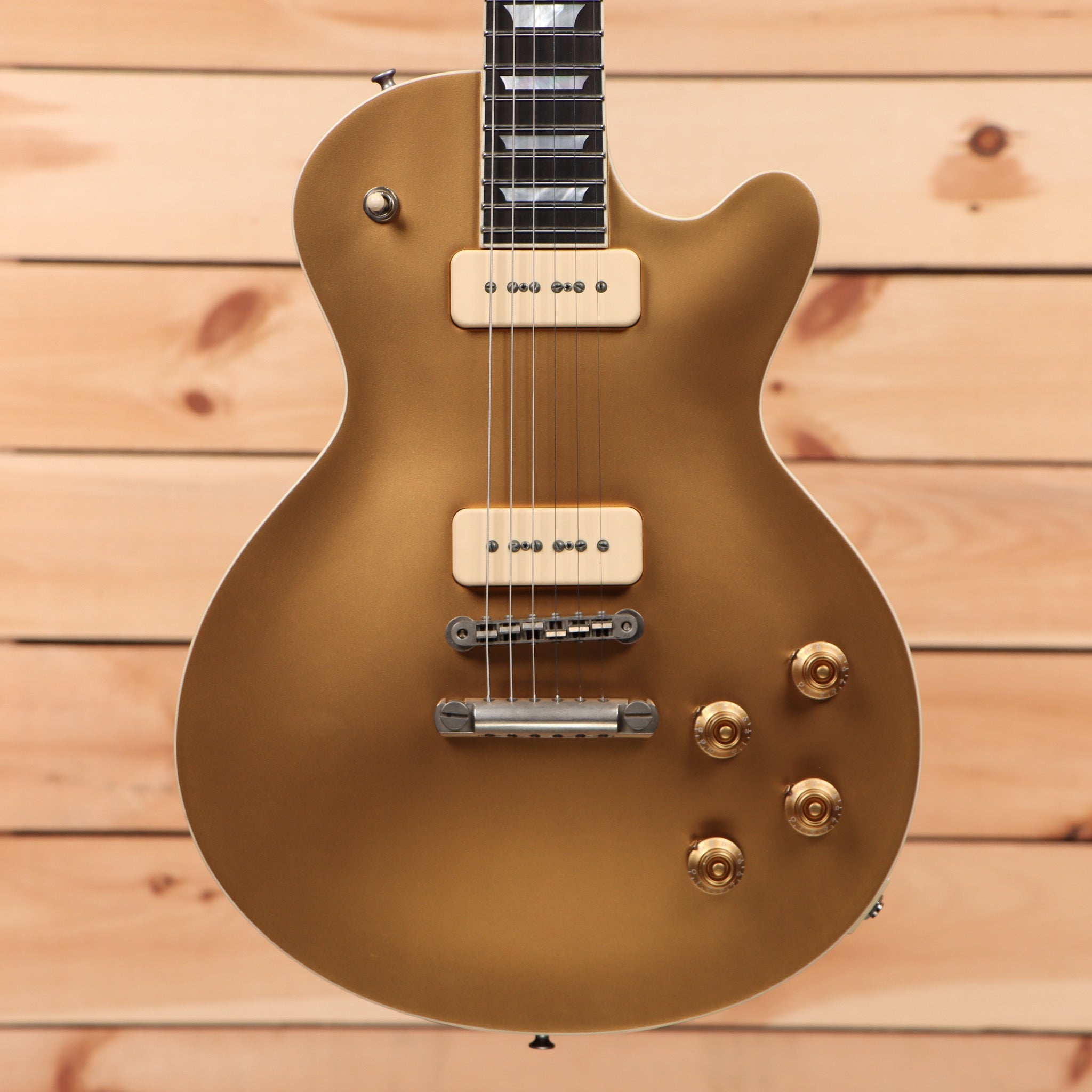 Eastman SB56-N semi-hollow body electric guitar vintage gold with gold hardware and P90 pickups