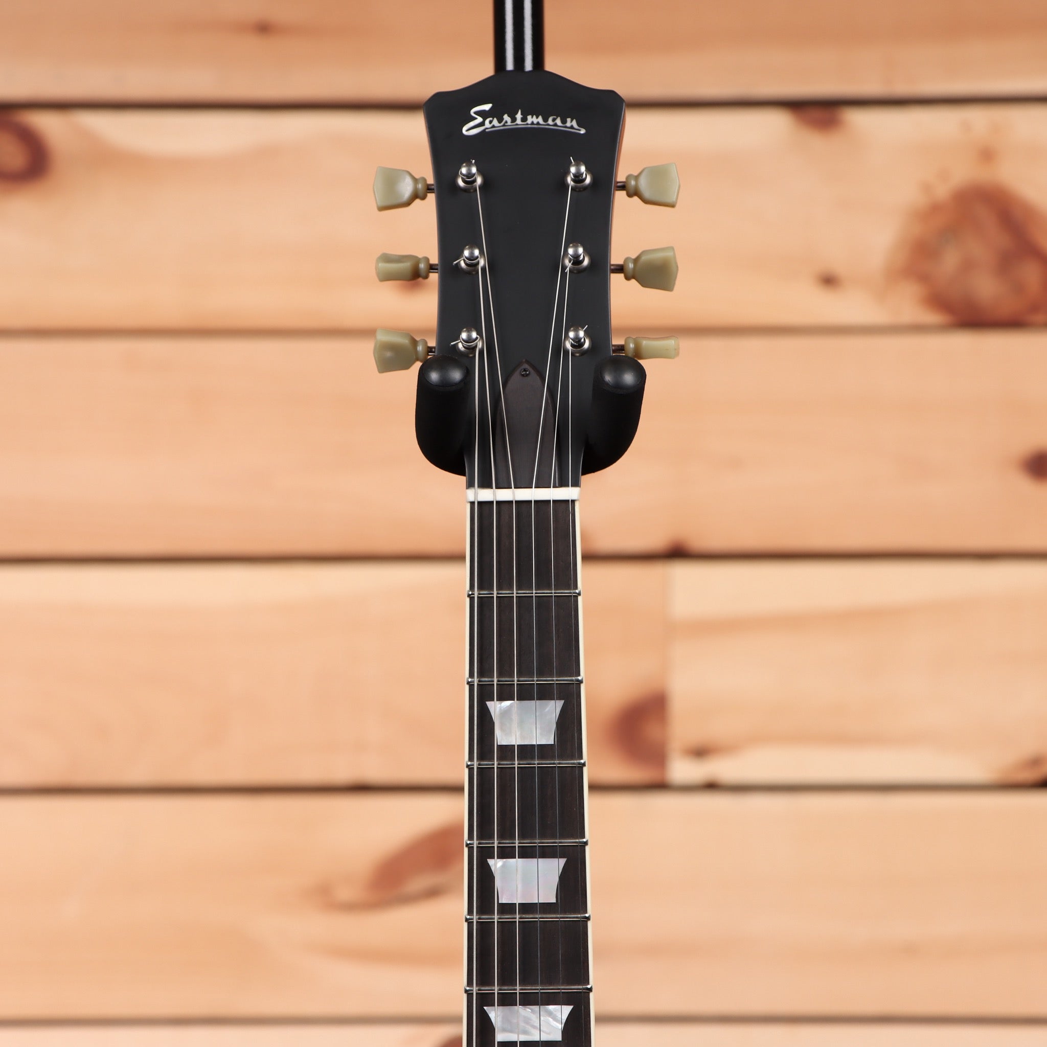 Eastman SB56-N semi-hollow body electric guitar Vintage Gold with dual humbuckers and block inlays