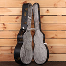 Eastman AC622CE sunburst acoustic guitar hard case with gray velvet interior and gold hardware