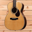 Eastman E20OM-TC natural acoustic guitar with cream binding and mahogany back sides