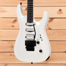 Jackson Pro Plus Series Soloist SLA3 electric guitar Snow White with black humbucker pickups and Floyd Rose tremolo