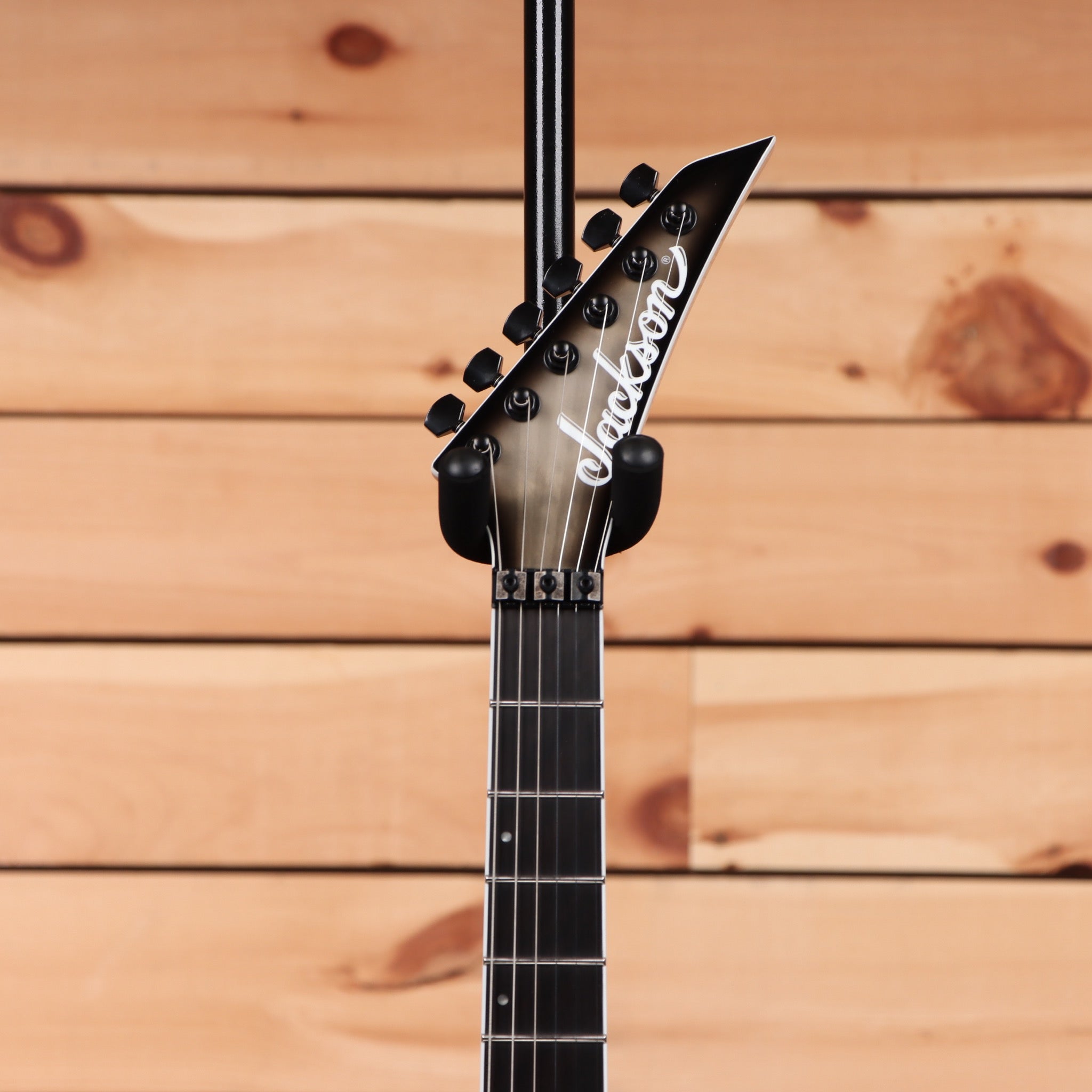 Jackson Pro Plus Series Dinky DKAQ electric guitar Ghost Burst with pointed headstock and black hardware