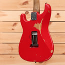 EVH Frankenstein Relic red electric guitar Stratocaster-style body with reliced finish and single-coil pickups