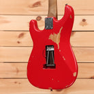EVH Frankenstein Relic red electric guitar Stratocaster-style body with reliced finish and single-coil pickups
