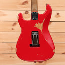 EVH Frankenstein Relic red electric guitar with aged finish and single-coil pickup configuration