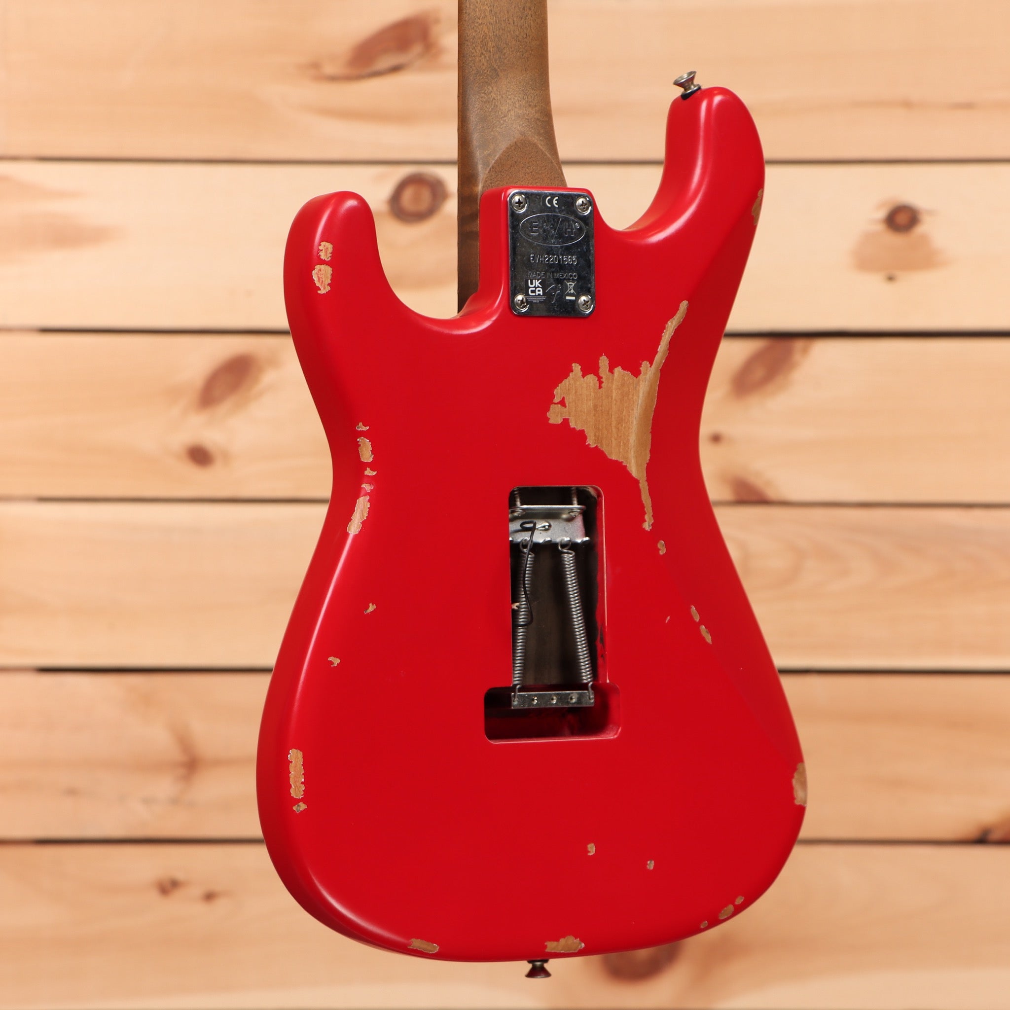 EVH Frankenstein Relic red electric guitar with aged finish and single-coil pickups