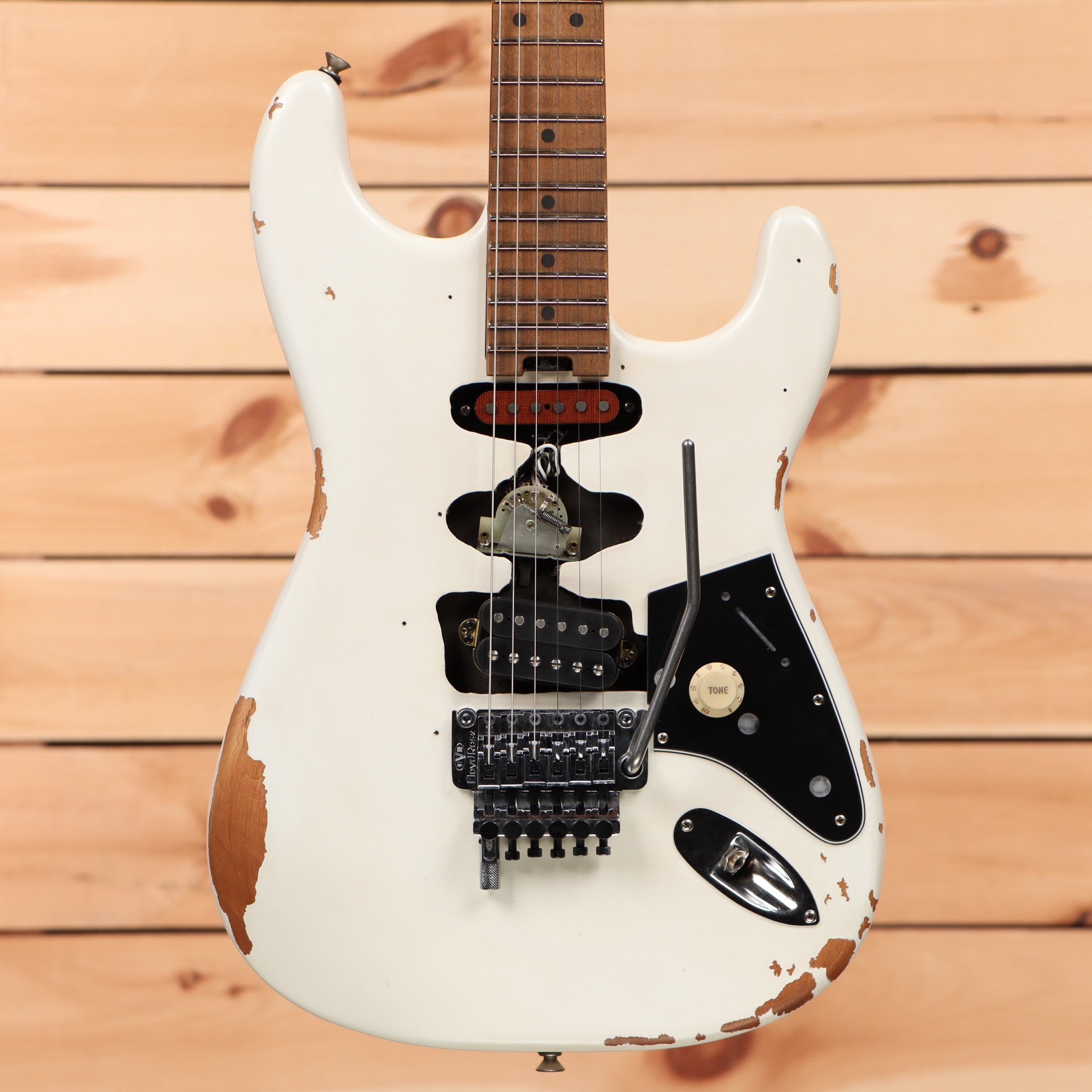 EVH Frankenstein Relic Series white electric Stratocaster with Floyd Rose tremolo bridge