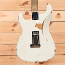 EVH Frankenstein Relic Series electric guitar White with relic finish and black hardtail bridge