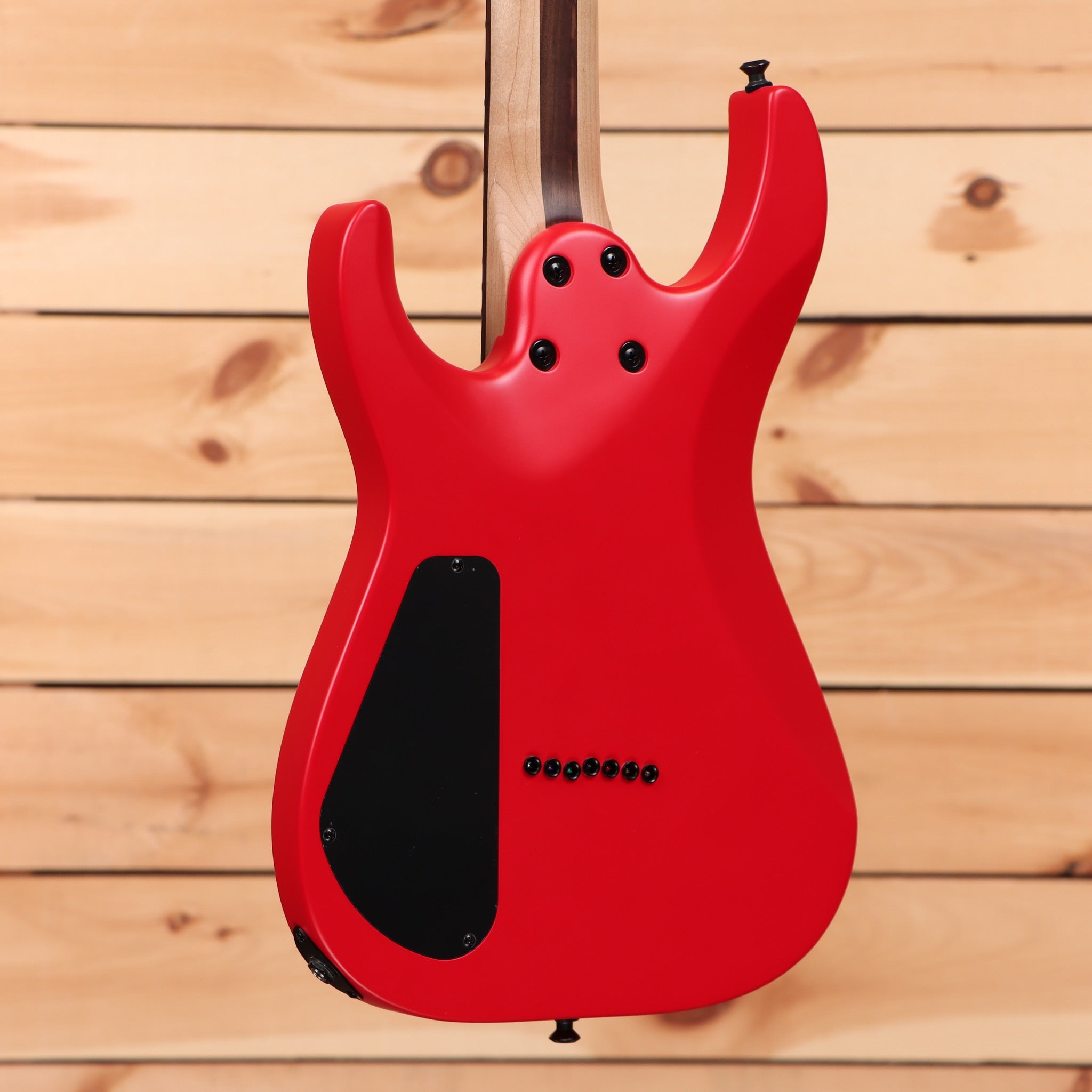 Jackson Pro Plus Series Dinky MDK7 HT electric guitar satin red with black bevels and humbucker pickups
