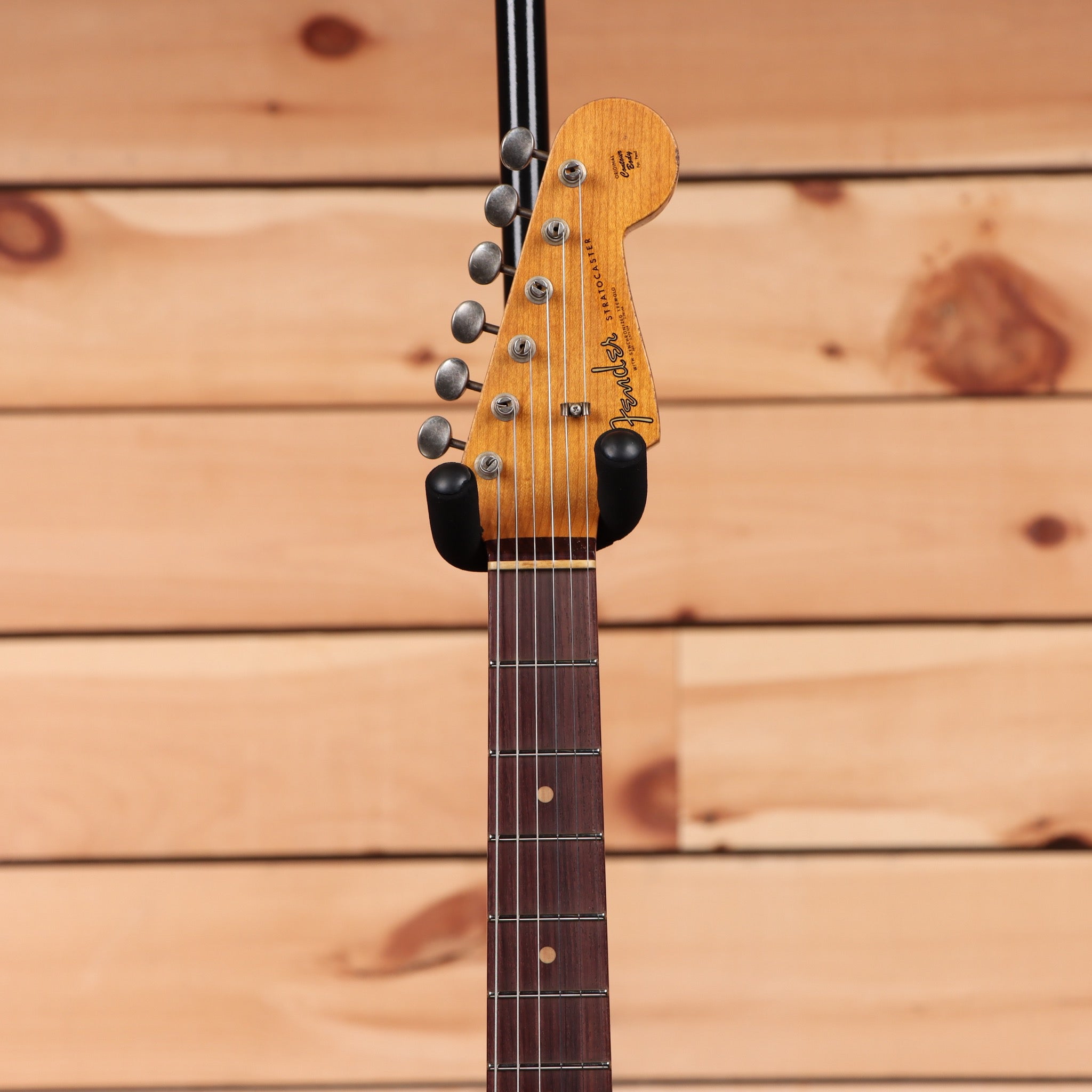 Fender Custom Shop Limited Roasted 1960 Dual-Mag Stratocaster electric guitar aged black with roasted maple neck